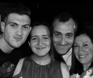 Diogo Dalot with parents and sister